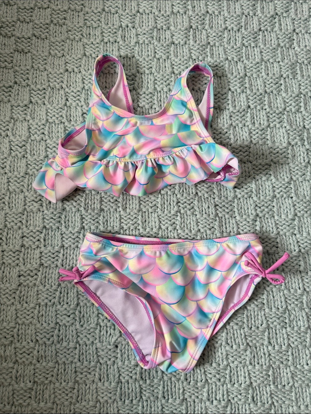 Girls' Mermaid Scale Ruffle Two-Piece Swim Set - Pink Multicolor from Shelloha